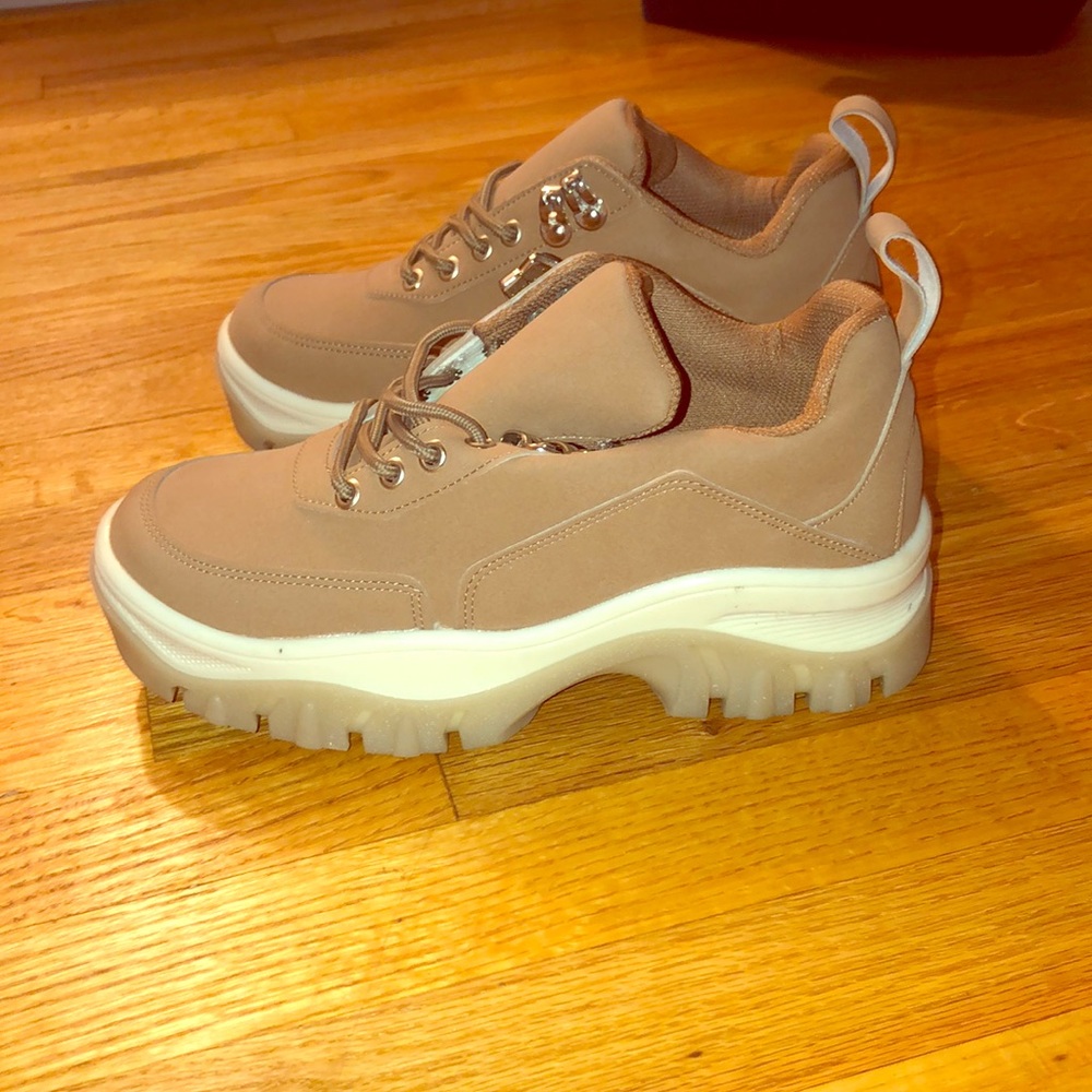 Beige Chunky Lace Up Sneakers